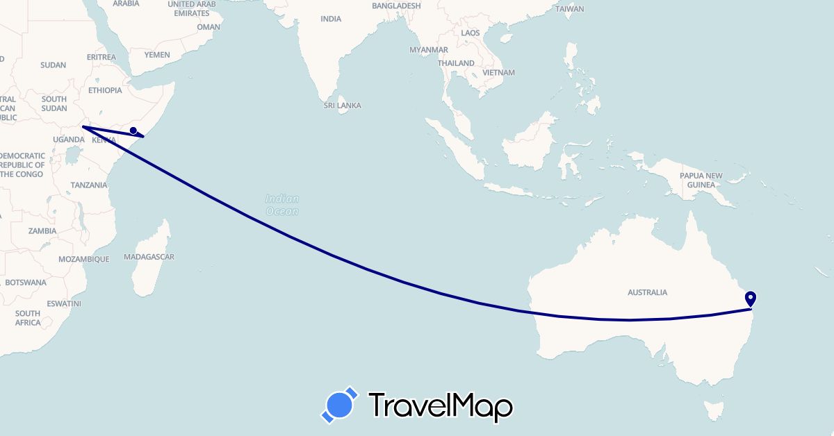 TravelMap itinerary: driving in Australia, Kenya, Somalia (Africa, Oceania)